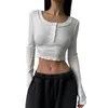 Damen T-Shirts Damen S Y2K Vintage Ästhetische Langarm-Crop-Tops mit V-Ausschnitt – Retro E-Girl Slim Fit für einen stilvollen Abend