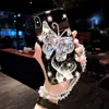 Étuis de téléphone portable Luxe Glitter Diamond Butterfly Glisten Phone Case pour iPhone 14 13 12 11 Pro Max X XS XR 7 8 Plus SE Crystal Chain Bling Cover L230731