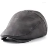 Berets Men's Leather Beret Hunting Cap Sports Hat Beanie Trucker