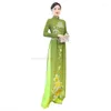 Ethnic Clothing Vietnamese Aodai Dress For Women Traditional Chinese Style Vintage Elegant Qipao Top Pants Sets Asian Chiffon