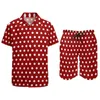 Survêtements pour hommes Blanc Polka Dot Hommes Ensembles Rouge Foncé Nouveauté Chemise Décontractée Ensemble À Manches Courtes Shorts Personnalisés D'été Beachwear Costume Plus La Taille