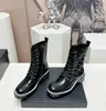 2023 Latest Women's Boots Low Heel Square Head Lace up Zipper Plaid Leather Face Formal Casual Banquet Work Matching Size 36-41 Box