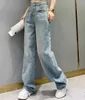 Women's Designer Jeans Fashion Sticker Letter Embroidered High Waisted Jeans Slim straight Denim Pants Trousers