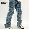 Mens Jeans Kakan High Street Washed Cat Beard Harlan Patch för män slitna Slim Fit Feet Pants K27G37 230801