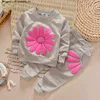 Neonate Completi di abbigliamento Primavera Autunno Fiori Tempo libero T-shirt a maniche lunghe Pantaloni Neonata Vestiti per bambini Abiti Bebes