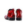 Christia Bella British Red Party CelebrationMen Ankle Boots Square Toe Metal Decoration Real Leather Bootsフォーマルドレスシューズ