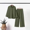 Kvinnors tvåbitar byxor 2023 Spring Cotton Linen Tracksuit Suft Lång ärmskjorta Loose Set Kvinnliga eleganta damer 2 uppsättningar