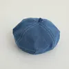 Baretten Retro Kids Baret Eenvoudige Effen Kleur Denim Baby Pompoen Hoed Koreaanse Hiphop Veelzijdige Achthoekige Cap