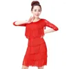Stage Wear Elegant Tassels Half Sleeve Latin Dance Skirt For Women Style Comfory Soft Ballroom Dress Waltz Suit