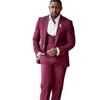 Męskie garnitury 2023 Burgundii Mężczyźni 3 -częściowy szczyt Lapel One Button Prom Blazer Jacket Tuxedos Groom Wedding Wear (Spodnie kamizelki kurtki)