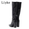 Bottes Liyke printemps automne moto femmes bout pointu Zip genou bottes hautes mode rose imprimé serpent talons carrés fête longues chaussures dame 230802