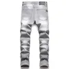 Mens Jeans Slimming Fit Denim Pants Light Luxury Crux Printing Jeans Trendy Ripped Casual Street Fashion for Men 230801