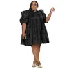 Plus Größe Kleider Puff Ärmeln Rüschen Mode Frauen Hemd Kleid Große Sommer Herbst Solide Elegante Dame 3xl 4xl 5xl 6xl