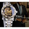Relojes de pulsera Ganador Moda transparente Diamante Movimiento de engranaje luminoso Diseño real Hombres Primeras marcas de lujo Hombre Esqueleto mecánico Reloj de pulsera 230802