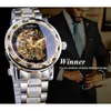 Wristwatches Winner Transparent Fashion Diamond Luminous Gear Movement Royal Design Men Top Brand Luxury Male Mechanical Skeleton Wrist Watch 230802