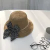 Wide Brim Hats Bow Knot Pearl Straw Hat Women's Summer Folding Sun Outdoor Beach Caps Travel Seaside Sunscreen Lady Girls Panama Cap