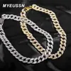 Strands Myeussn 16mm Iced Out Prong Punk Cuban Chain Necklace Women Silver Color Top Hop Link Choker Men Christmas Jewelry 230613