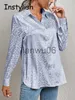 Damenblusen Hemden Frauen Leopardenmuster Luxusbluse Frühling Sommer Langarm Lapen Vintage Button-Up-Hemd Bürodame Satin Tuniken Harajuku Top J230802