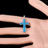 Pendanthalsband Kongmoon Classic Latin Cross Ocean Blue Fire Opal Silver Plated Jewelry for Women Necklace