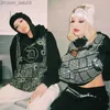 Męskie bluzy bluzy Bluza Komunika kuloodporna Rhinestone Hoodie Męska najlepsza 2023 moda Y2K długie rękawowe Top Bluza Street Zużycie duży zamek Z230802