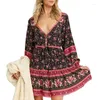 Casual Dresses Long Sleeve Boho Dress Floral Playful Vintage Spring Autumn Bohemian Plus Size Women Holiday Party Wear