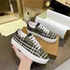 Vintage Print Check Sneakers Men Women Sneaker Two-tone Cotton Gabardine Flats Shoe Printed Lettering Plaid Calfskin Canvas Trainers Bio-based Rubber Bottom Shoes