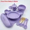 Cups Dishes Utensils Crab Plate For Baby Silicone Tableware Suction Bowl Tray Bibs Spoon Personalized Name Baby s Feeding Set Kids 230802