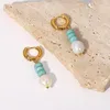 Hoop Earrings 18k Gold Plated Stainless Steel Natural Stone Turquoise Pearl Pendant Women's FashionJewelry