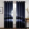 Curtain The Beach In Moonlight Scenery Mediterrane 2 Pieces Thin For Window Drape Living Room Bedroom Decor