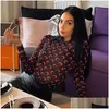 Women'S T-Shirt Women Long Sleeve T-Shirts Solid Color Ice Silk Crescent Moon Print Bodycon Round Neck Slim Casual Tops Lady Fashion Dhaae