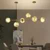 Pendant Lamps Chandeliers Lights Magic Bean Luminous Glass LED Golden Round Long Strip Starlight Lamp For Dinning Room Romantic Decor