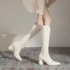 Stiefel LapoLaka 2023 Prägnanter Stil Kniehoher klobiger dicker Absatz Bürodame Slip-on-Rückseite Reißverschluss Qualität Frauen