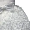 Flickaklänningar födda spädbarnsflickor ankomst småbarn klänning med blommor vit dopklänning 1 år födelsedag dop