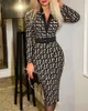 Autumn And Winter Fashion Checkered Print V Neck Long Sleeve Sexy Dress For Women