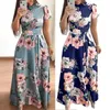 Casual Dresses Plus Size Robe Women Autumn Long Super Dress 2023 Sleeve Flower Print High Collar Bandage Vestidos