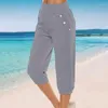 Pantalons pour femmes été pour les femmes lâche taille élastique pantalons de survêtement Streetwear femme décontracté bouton pantalons coton lin Capris