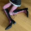 Stiefel Hohl Cross Strap Lace Up Kniehohe Sommer Atmungsaktive Block Heels Schwarz Punk Mädchen Sandale Ankunft