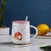 Mugs Creative Fruit Coffee Mug With Lids Spoon Large Capacity Simple Cartoon Super Cute Ceramic Christmas Friend Gift Cup