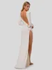 Casual Dresses Elegant White Long Evening Dress Women Full Sleeve Backless Round Neck High Split Party Club Dinner Vestidos Fashion