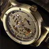 Relógios de pulso Vintage Bronze Relógios Mecânicos Automáticos Homens Esqueleto Shenhua Aço Inoxidável Reloj Hombre