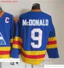 Filme Vintage Hockey 9 Lanny McDonald Jerseys CCM Embroidery 14 Rene Robert 19 Joe Sakic 5 Rob Ramage 8 Teemu Selanne 1 Chico Resch Jersey Preto Vermelho Branco