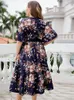 Plus Size Dresses Women Midi 2023 Summer Casual Elegant V-Neck Short Sleeve Ruffled Floral Print Boho Holiday Clothing