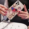 Cell Phone Cases Colorful Love Flower Case For OPPO A5 A9 A15 A16 A52 A53 A72 A73 A93 A94 4G 5G A31 F17 F19 Pro Jewelled Diamond Pendant Cover L230731