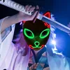 Cadılar Bayramı Led Aydınlatma Maskesi Korkunç Parlayan Tilki Rave Beirge Festivali Cosplay Props Erkek Kadın Masquerade Cosplay Costume Demon Slayer