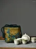 Storage Bags Japanese-Style Thickened Cotton And Linen Bag Travel Convenient Cloth Tea Cup Ancient Painting