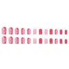 Unghie finte 3D Strobe Short Fake Pink Glitter Fiori French Square Indossare punte Faux Ongles Manicure Press On Set di unghie in acrilico