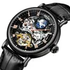 Нарученные часы Kinyued Luxury Skeleton Tourbillon Dial Design Mens Watch Top Brand Водонепроницаемые повседневные автоматические механические часы Мужчины