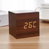 Horloges de table carré commande vocale lumineux numérique en bois LED multifonction bureau USB/alimenté horloge électronique chambre décoration