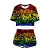 Kvinnors träningsduits sommar mode gata samma sele harajuku 3d t-shirt tryck hbt glamour sexiga casual shorts tvådelar