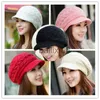 Stingy Brim Hats Women's Winter Solid Color Warm Knit Loose Beret Casual Ski Hat Korean Version Peaked Beret Plus Velvet Thick Knit Ear Guards J0803